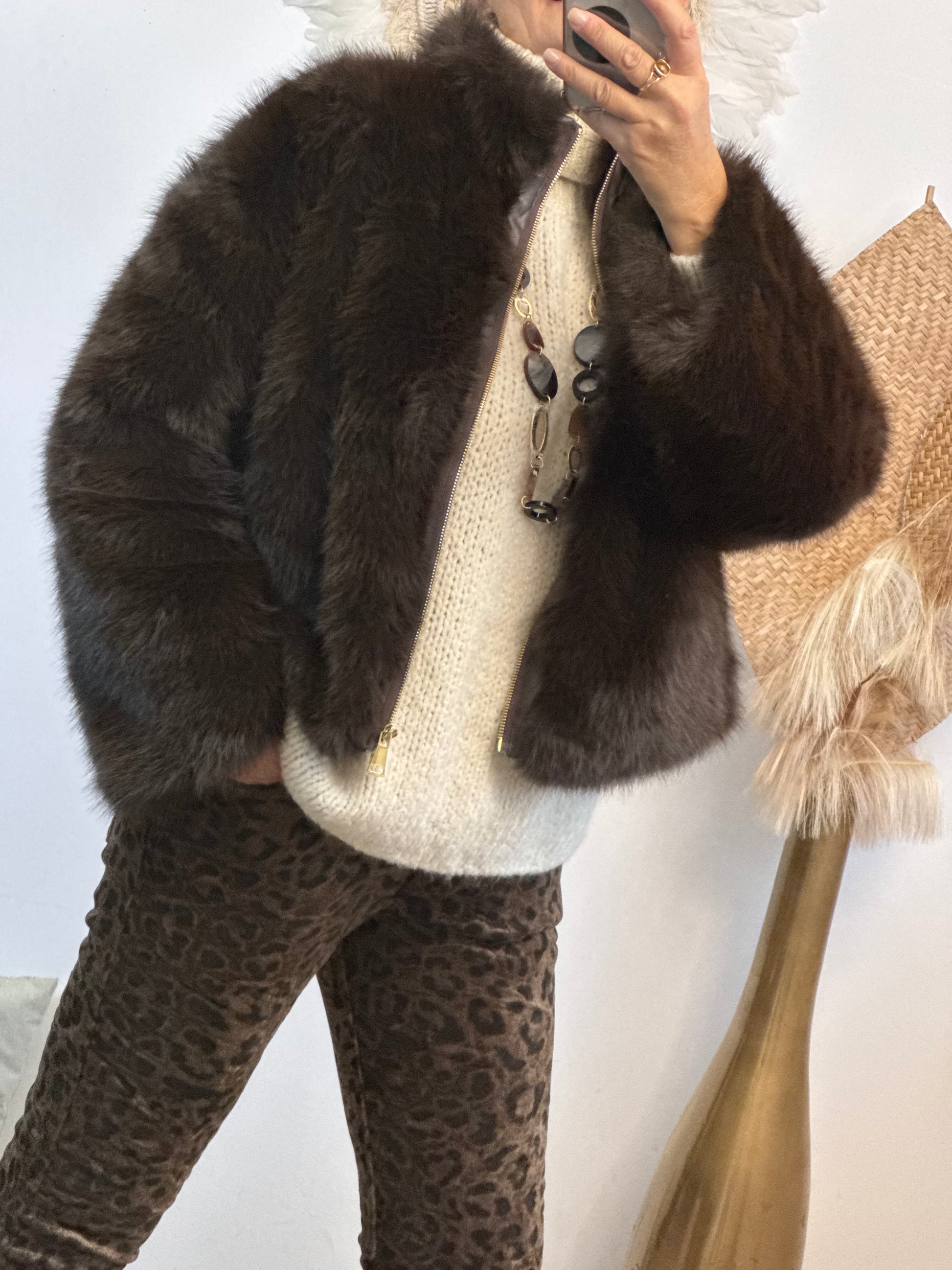 Blouson fausse fourrure marron