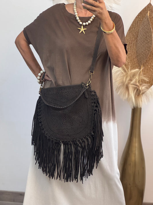 Sac bohème marron franges