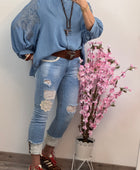 Blouse bohème bleu tencel  TU 44/50