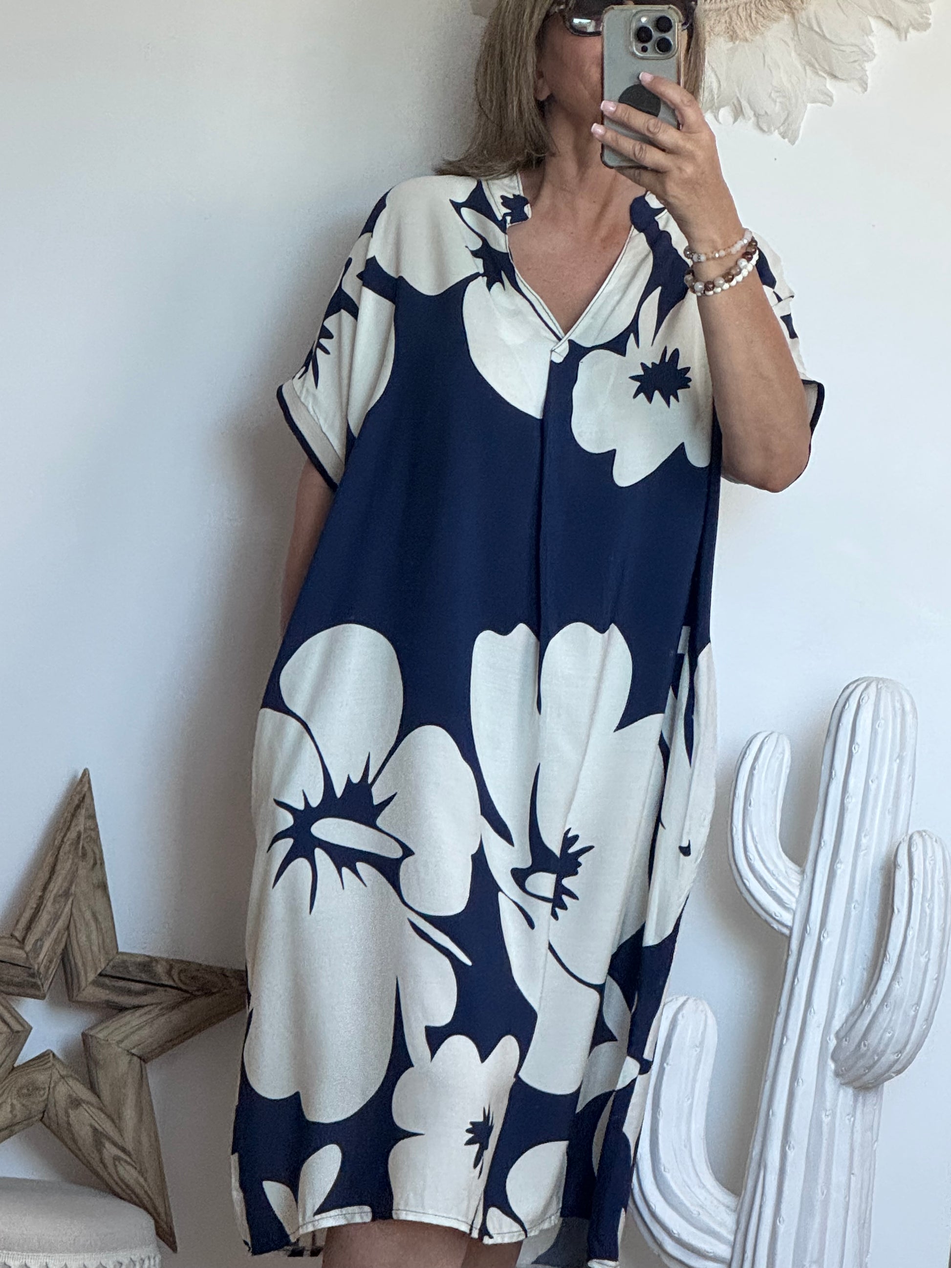 Robe floral marine/blanc TU 40/48