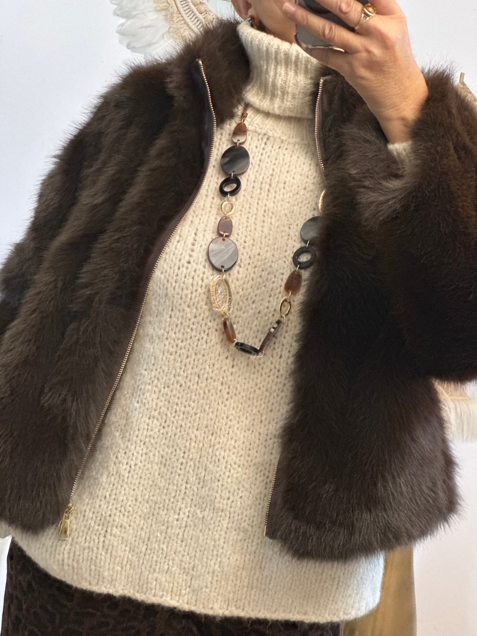 Blouson fausse fourrure marron