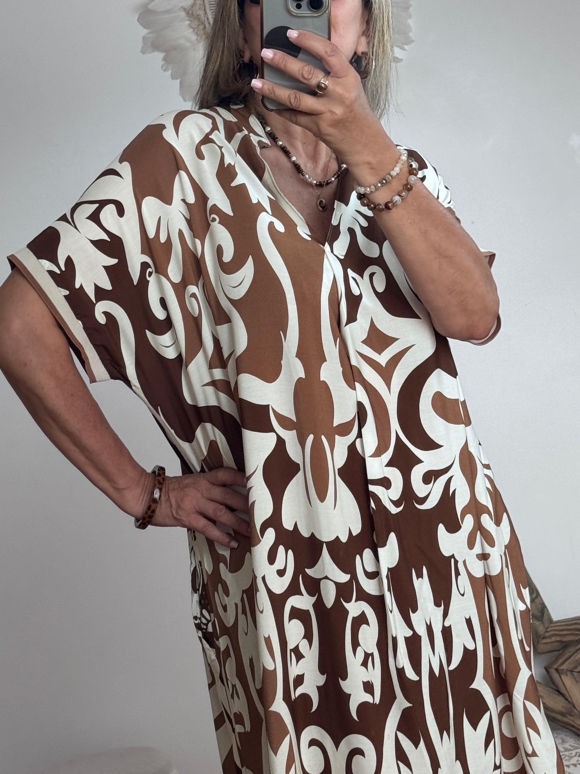Robe arabesque marron/creme