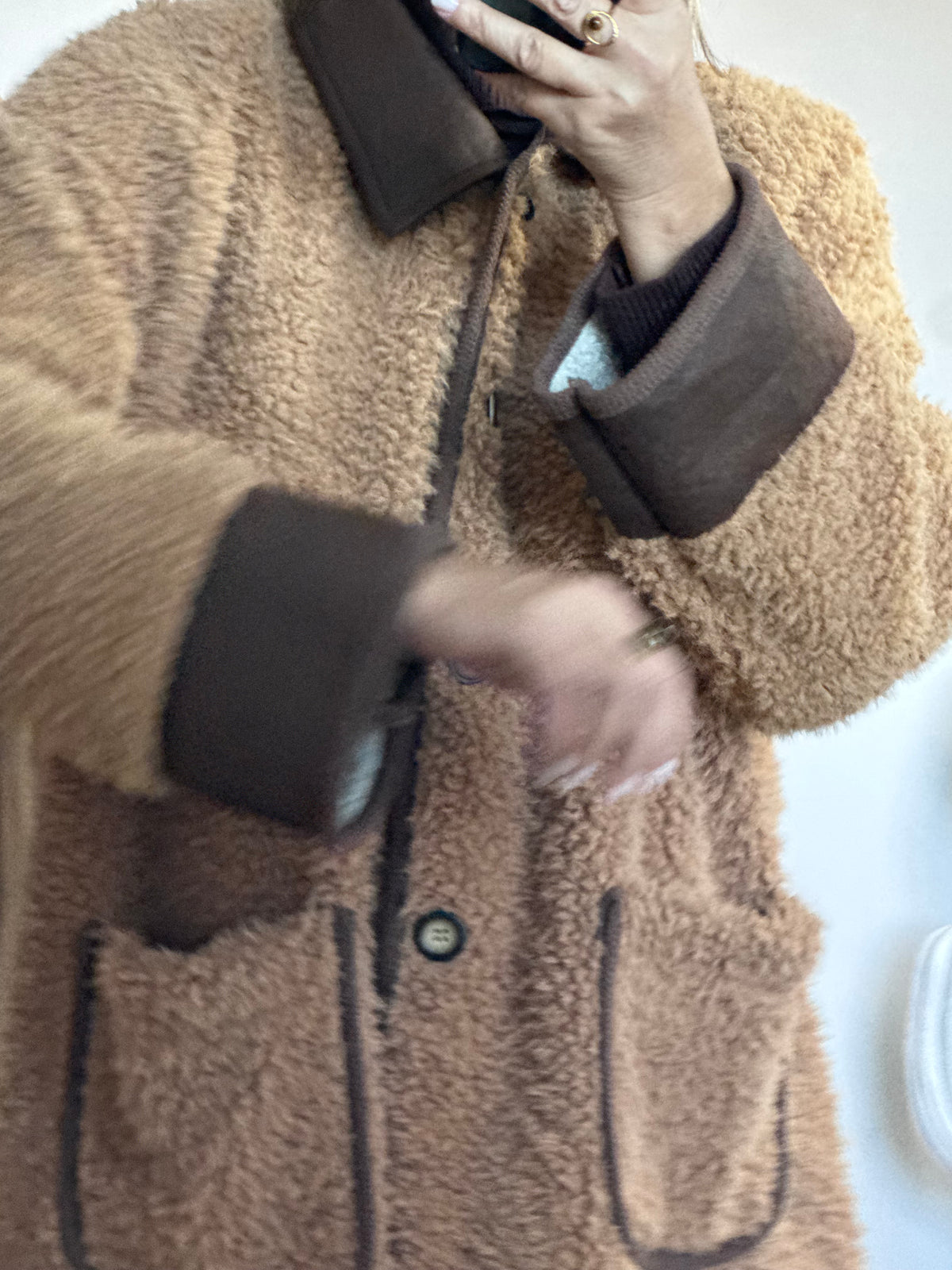 Veste moumoute camel bi matière