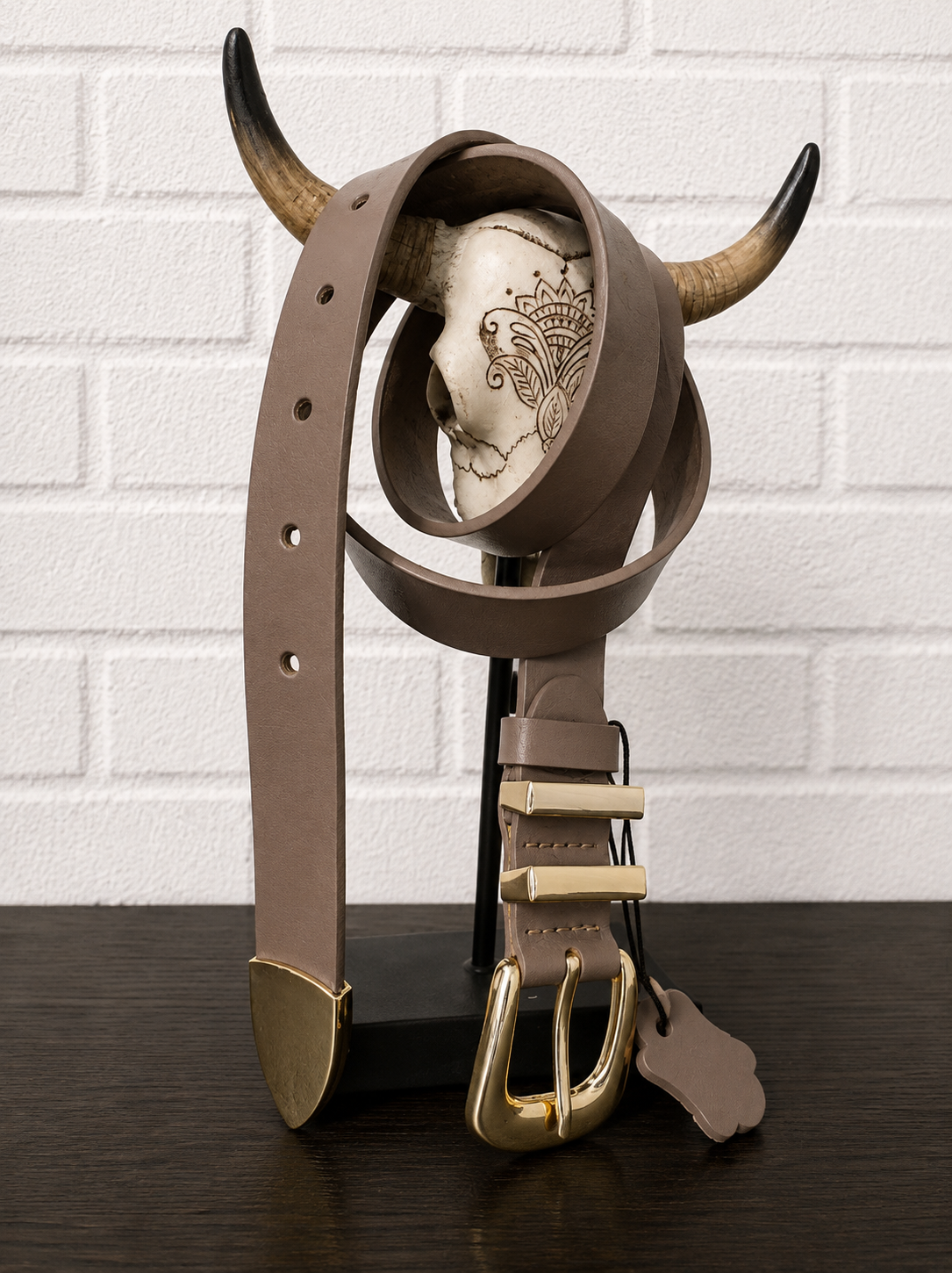 Ceinture cuir véritable taupe