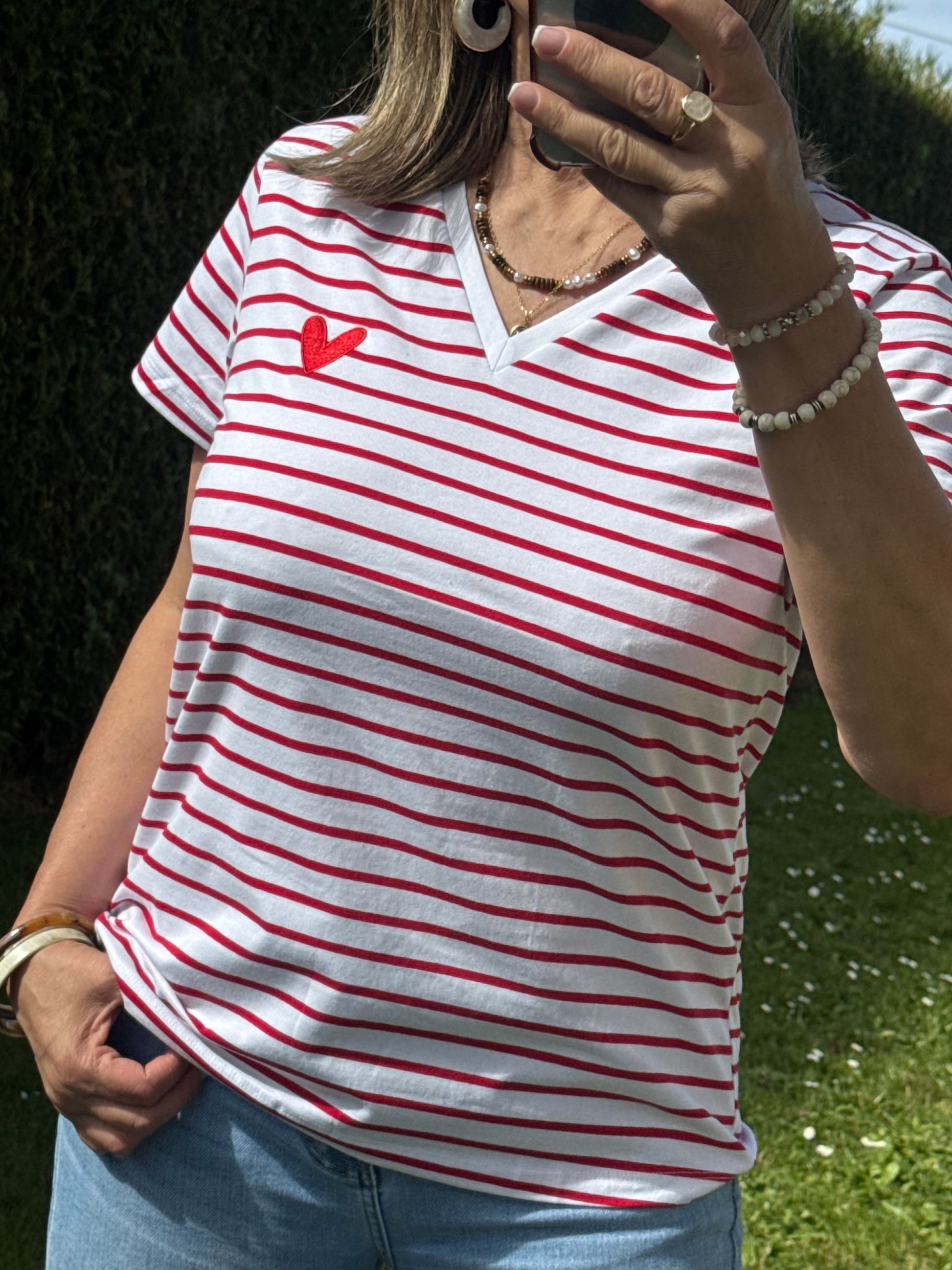 Teeshirt rayé rouge femme