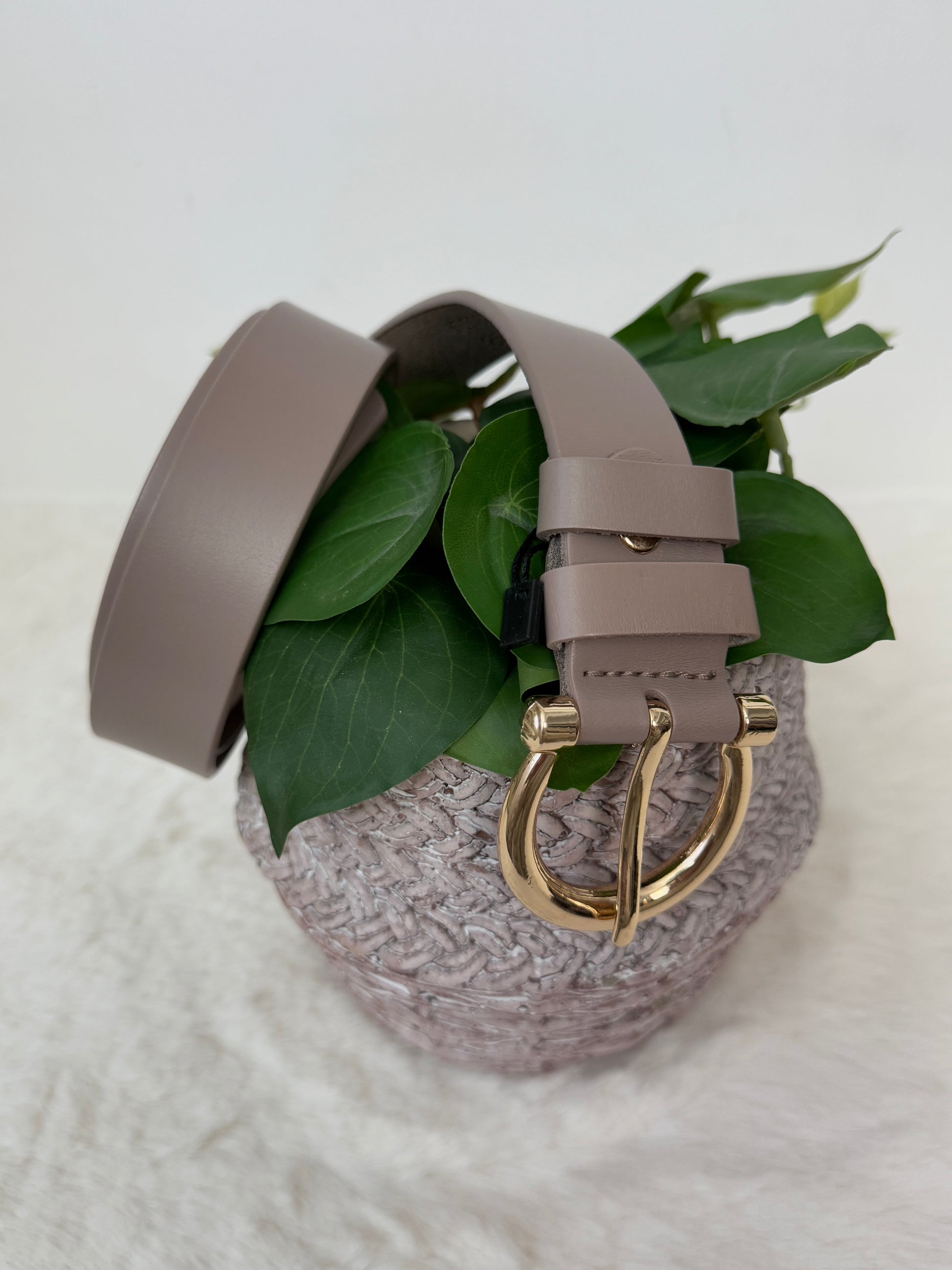 Ceinture en cuir beige taupe boucle dorée