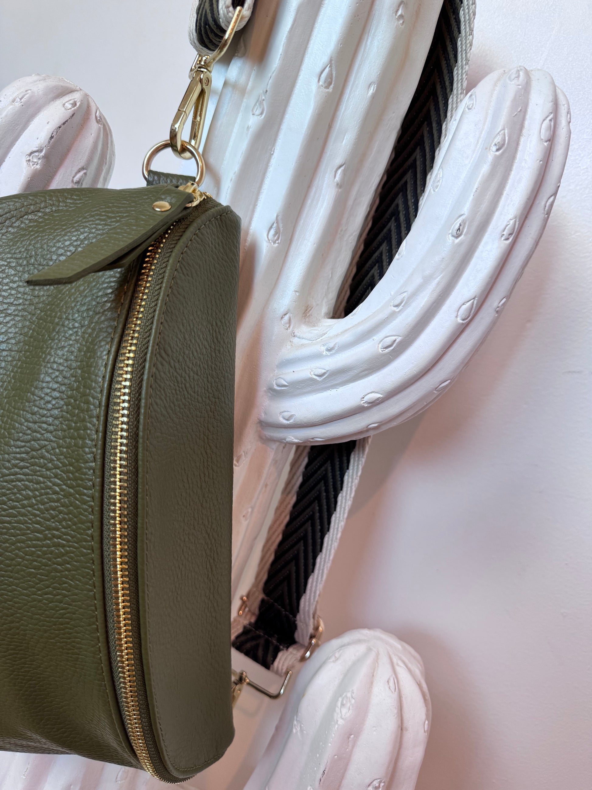 Sac banane cuir kaki +2 sangles