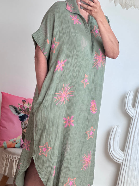 Robe gaze de coton kaki