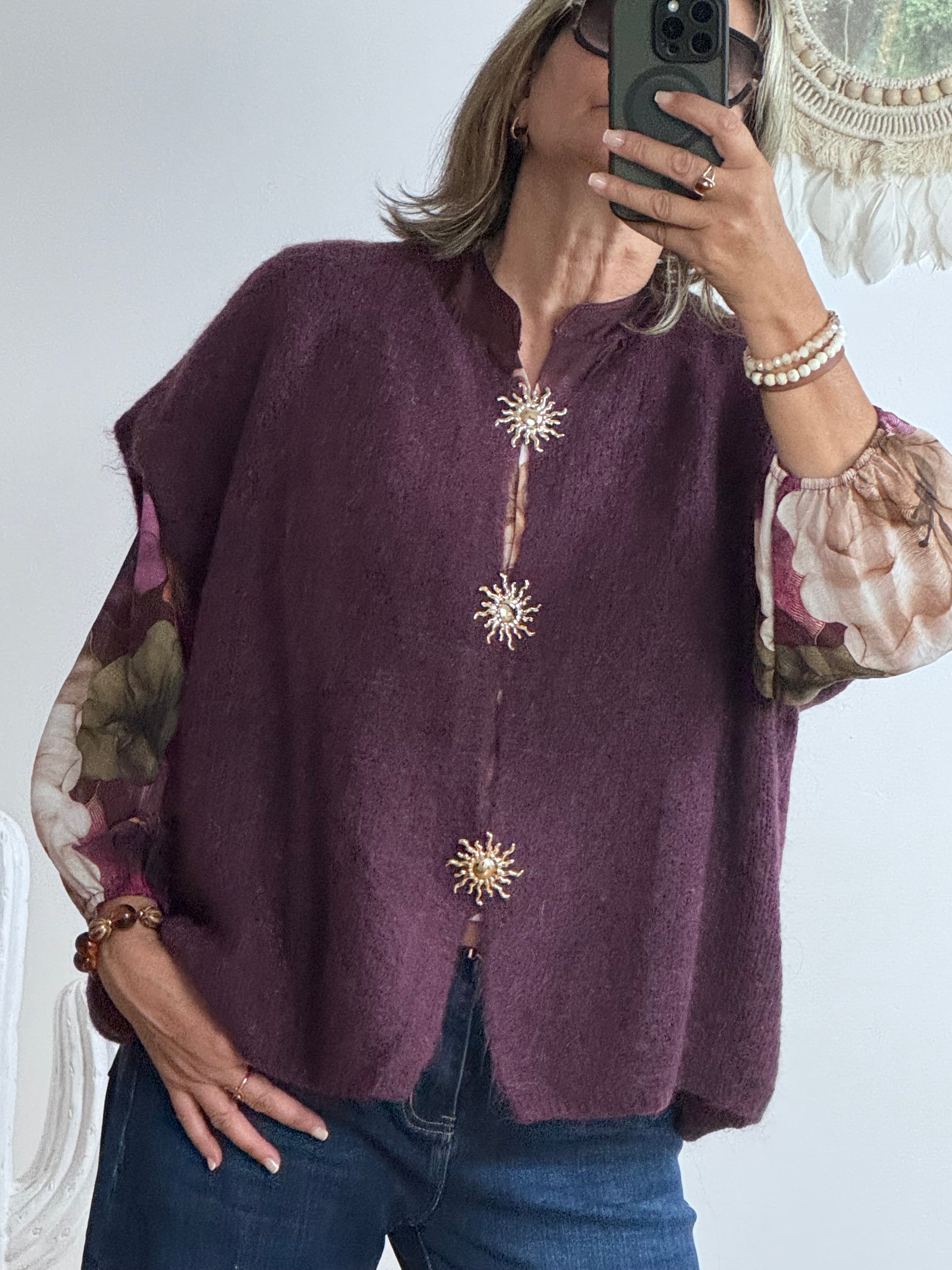 Gilet mohair lie de vin
