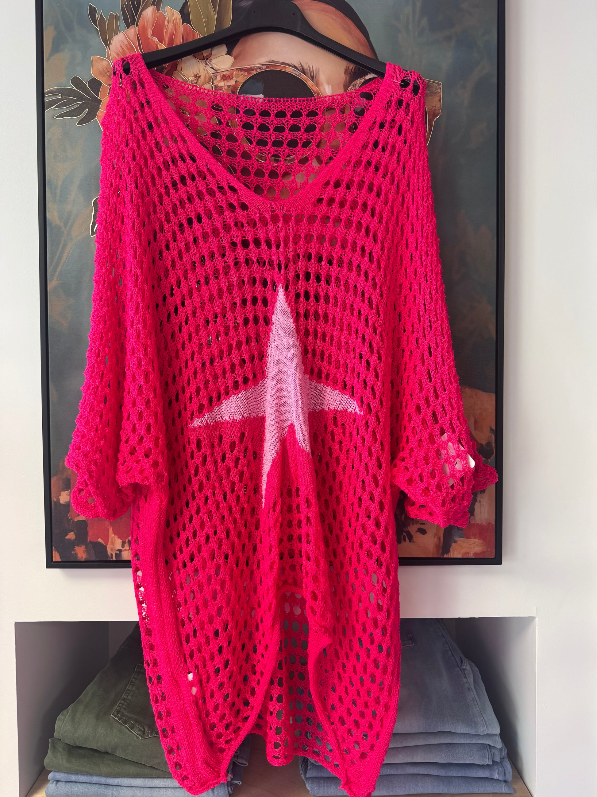 Pull crochet fuchsia