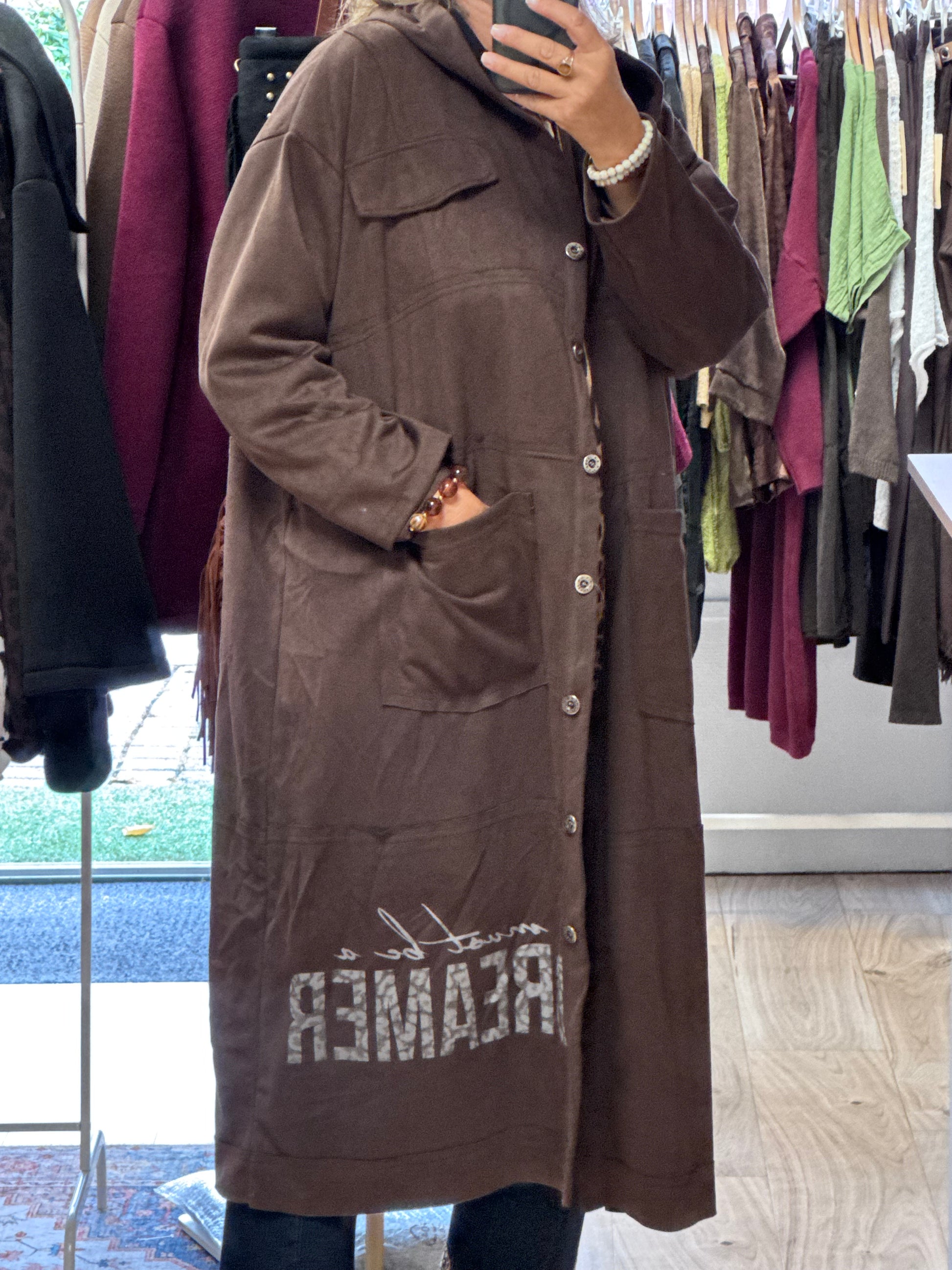 Veste longue suédine marron