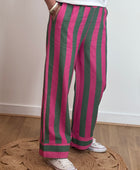 Pantalon rayé kaki et rose