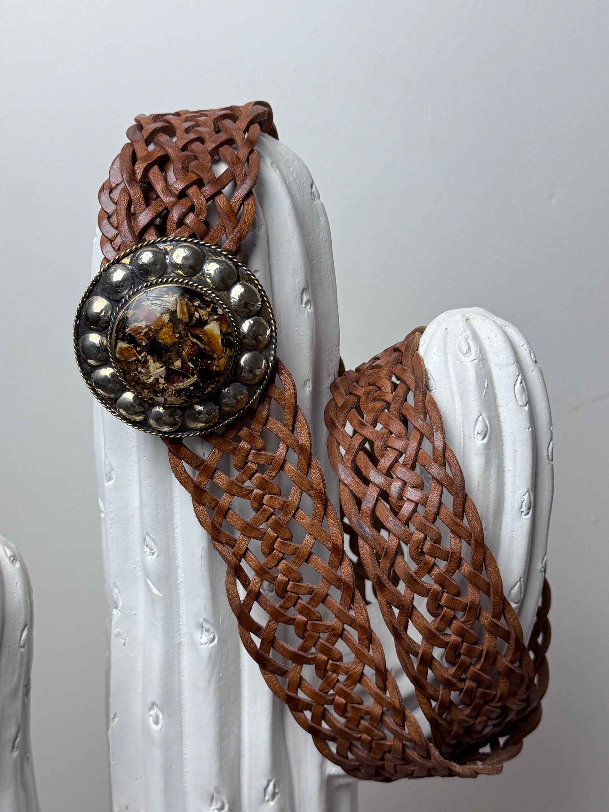 Ceinture cuir tressé camel