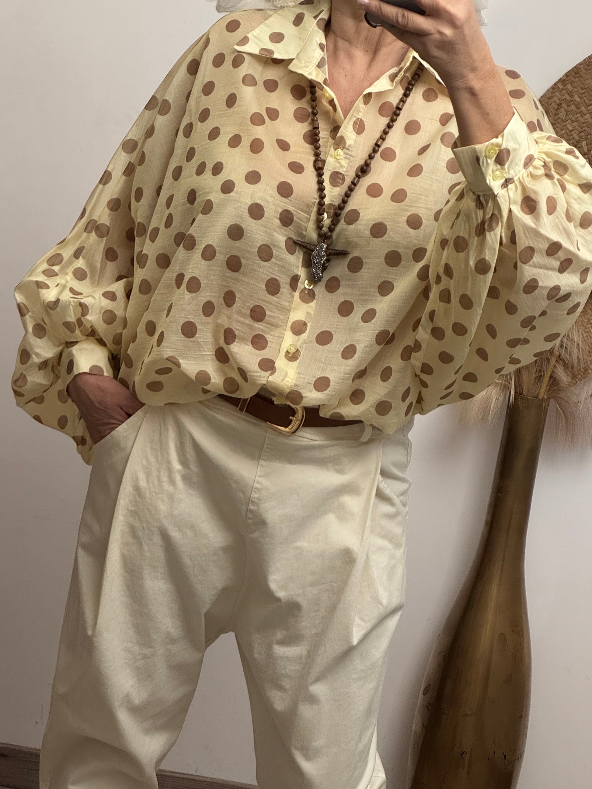 Blouse fluide jaune pois marrons