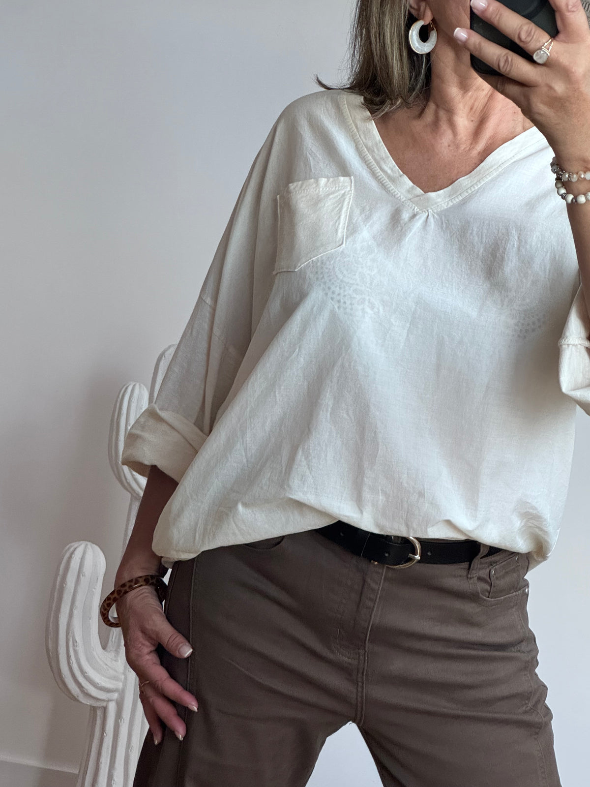 Teeshirt bi matière crème