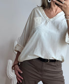 Teeshirt bi matière crème