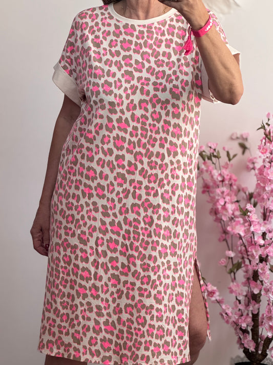Robe teeshirt Léo rose et taupe