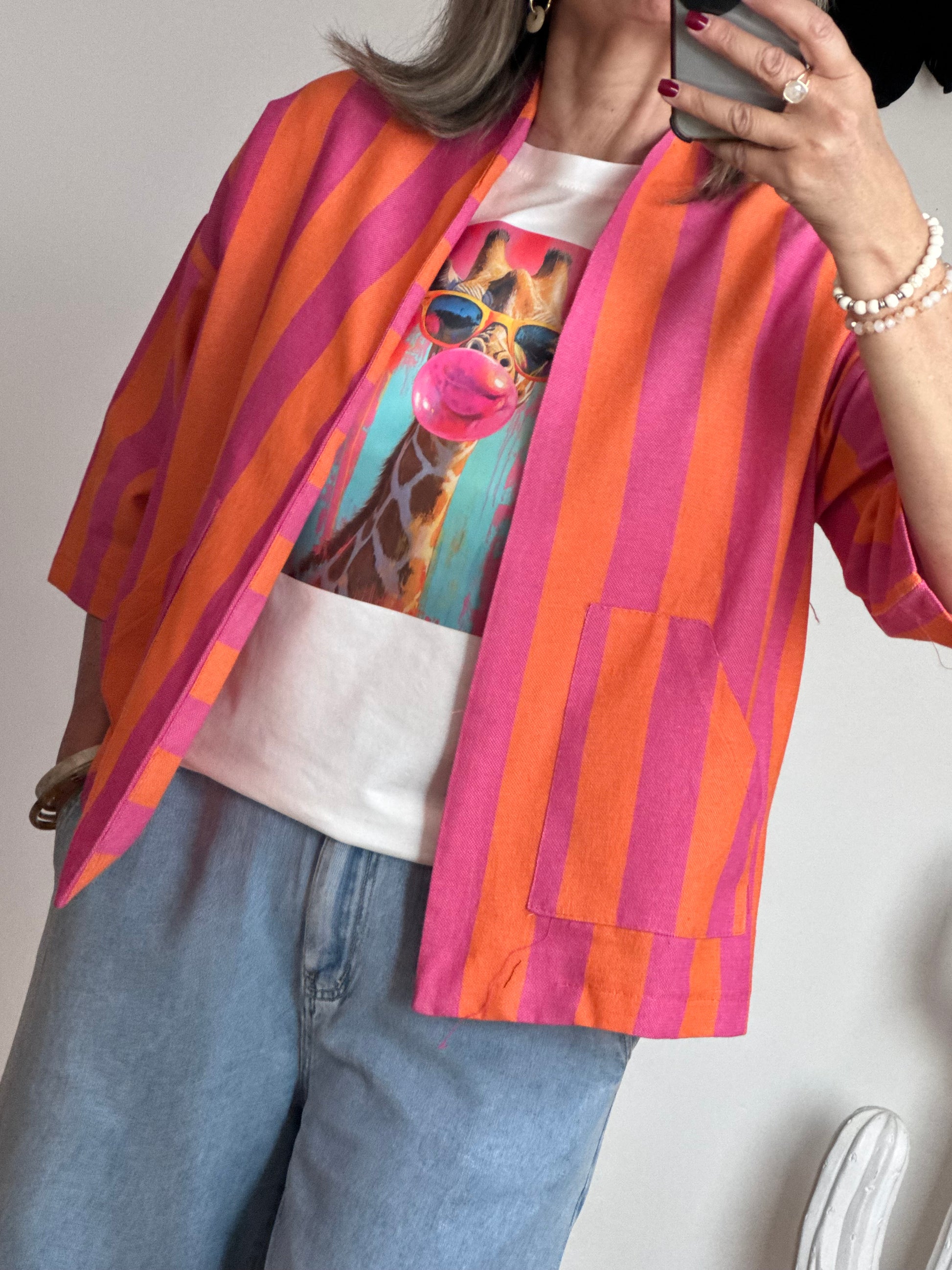 Veste kimono orange et rose