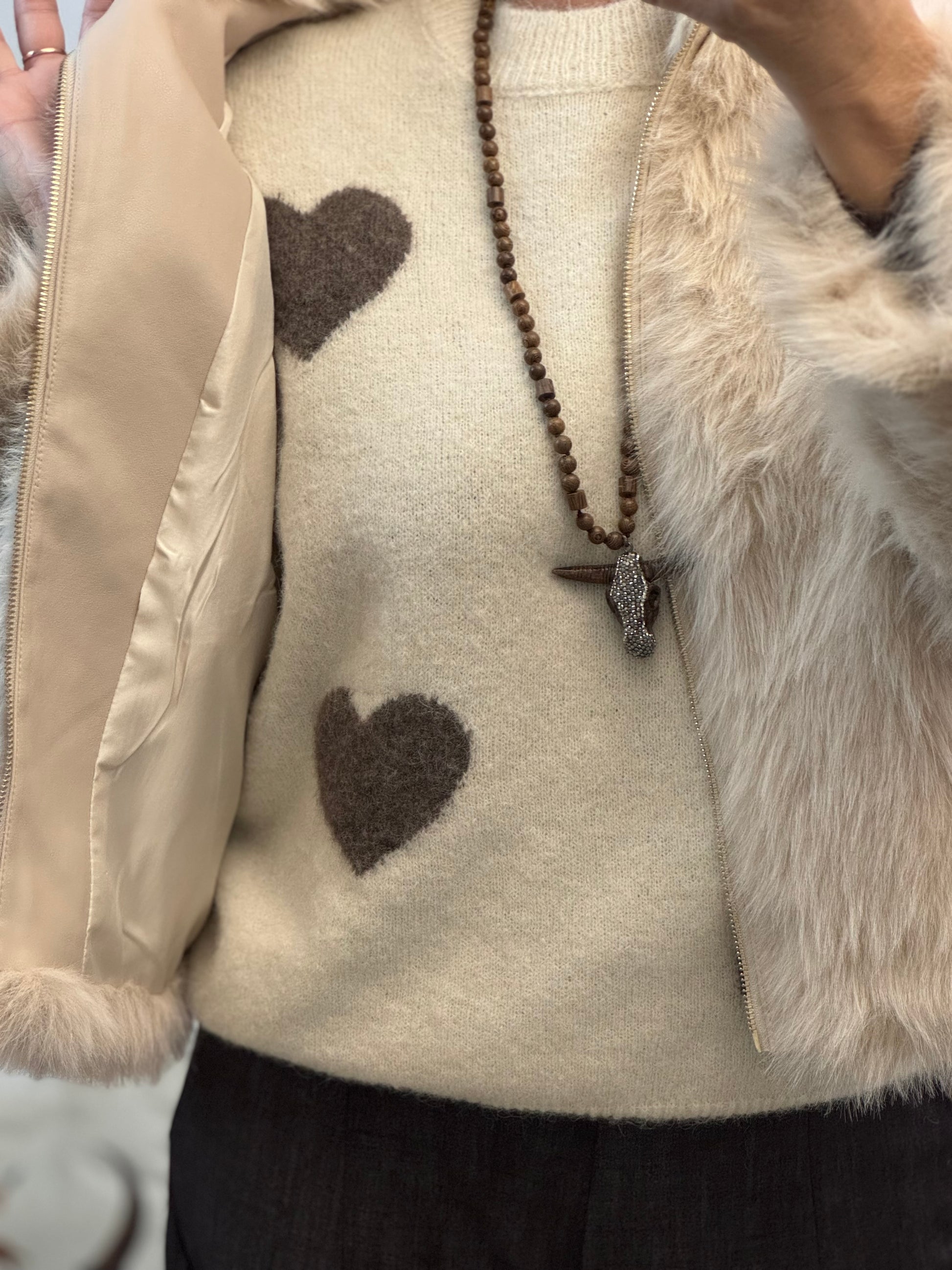 Blouson fausse fourrure beige