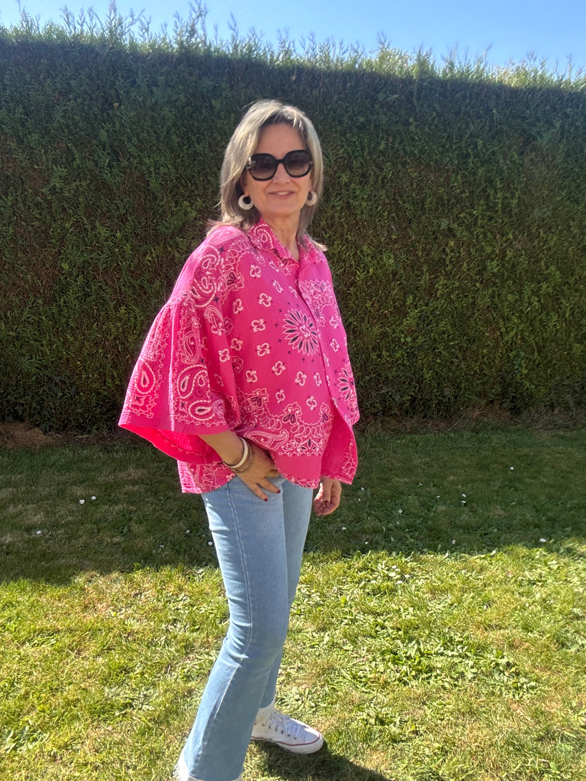 Chemise oversize bandana fuchsia