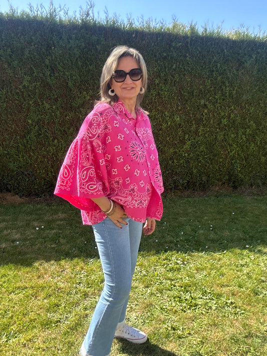 Chemise oversize bandana fuchsia