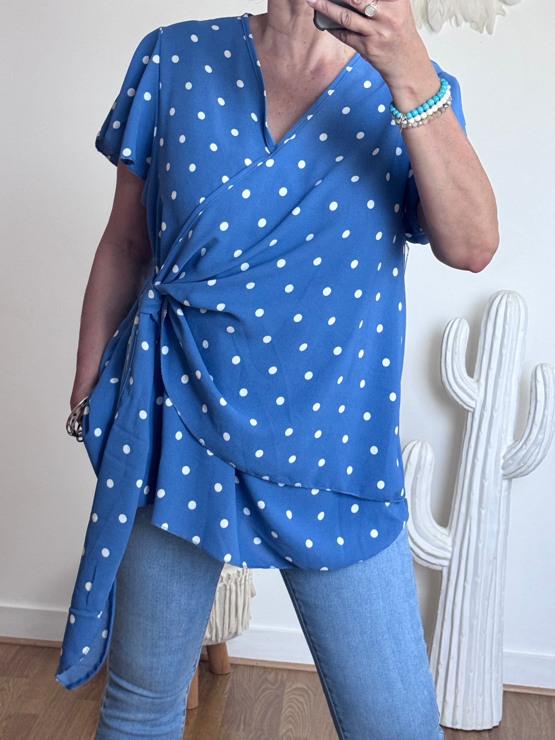 Blouse pois bleu TU 44/50
