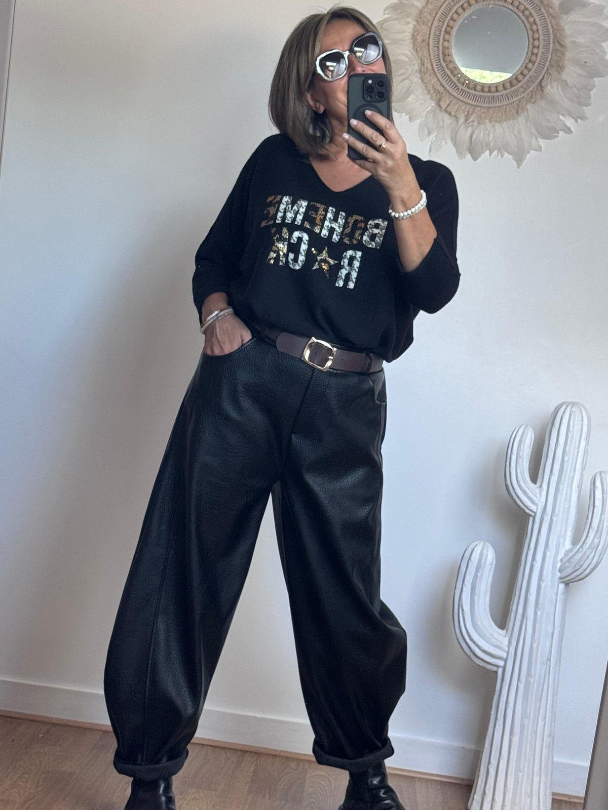 Pantalon barrel similicuir noir TU 38/46