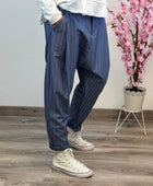 Pantalon saroual bleu rayé