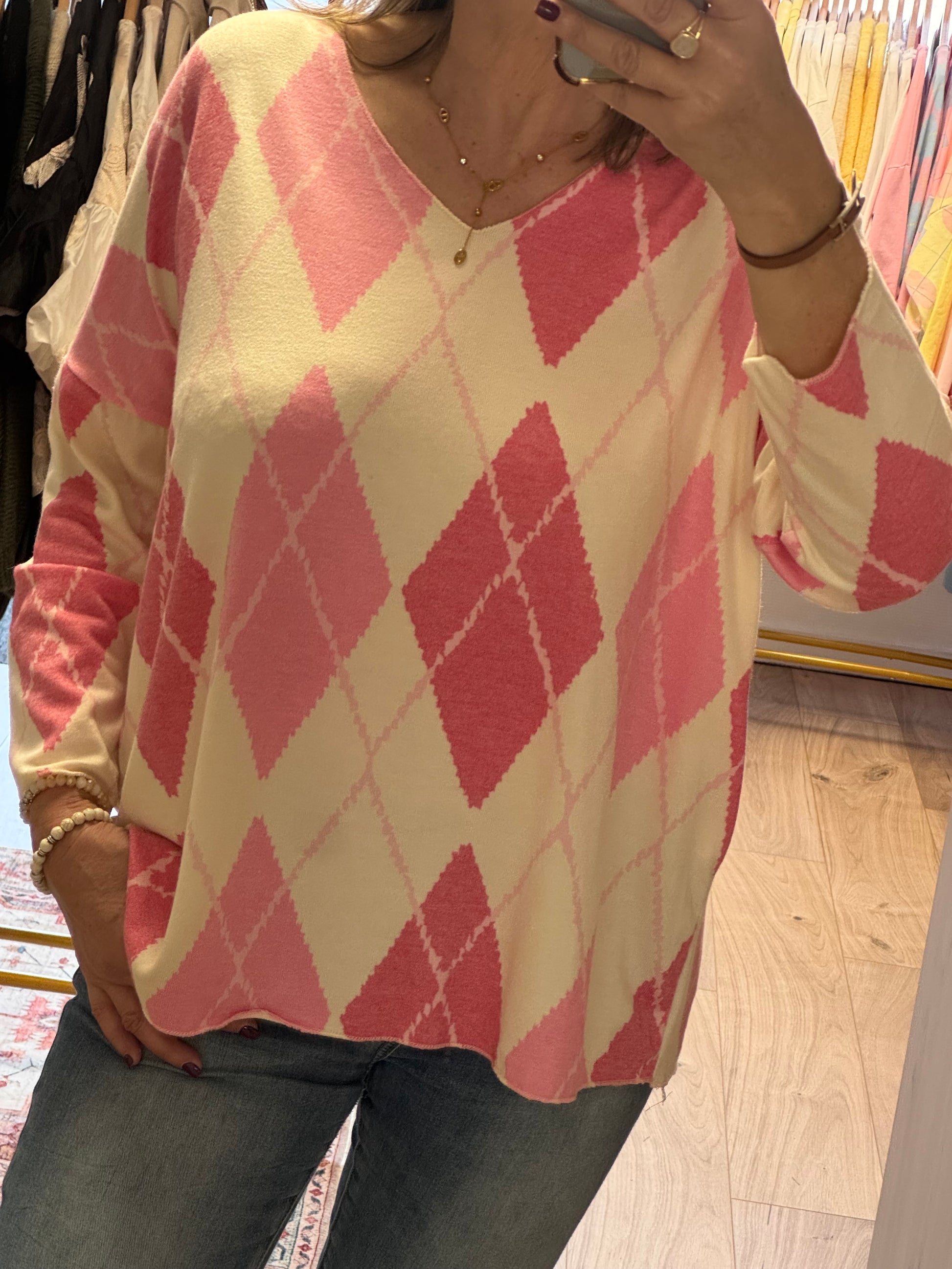 Pull jacquard rose TU 44/50