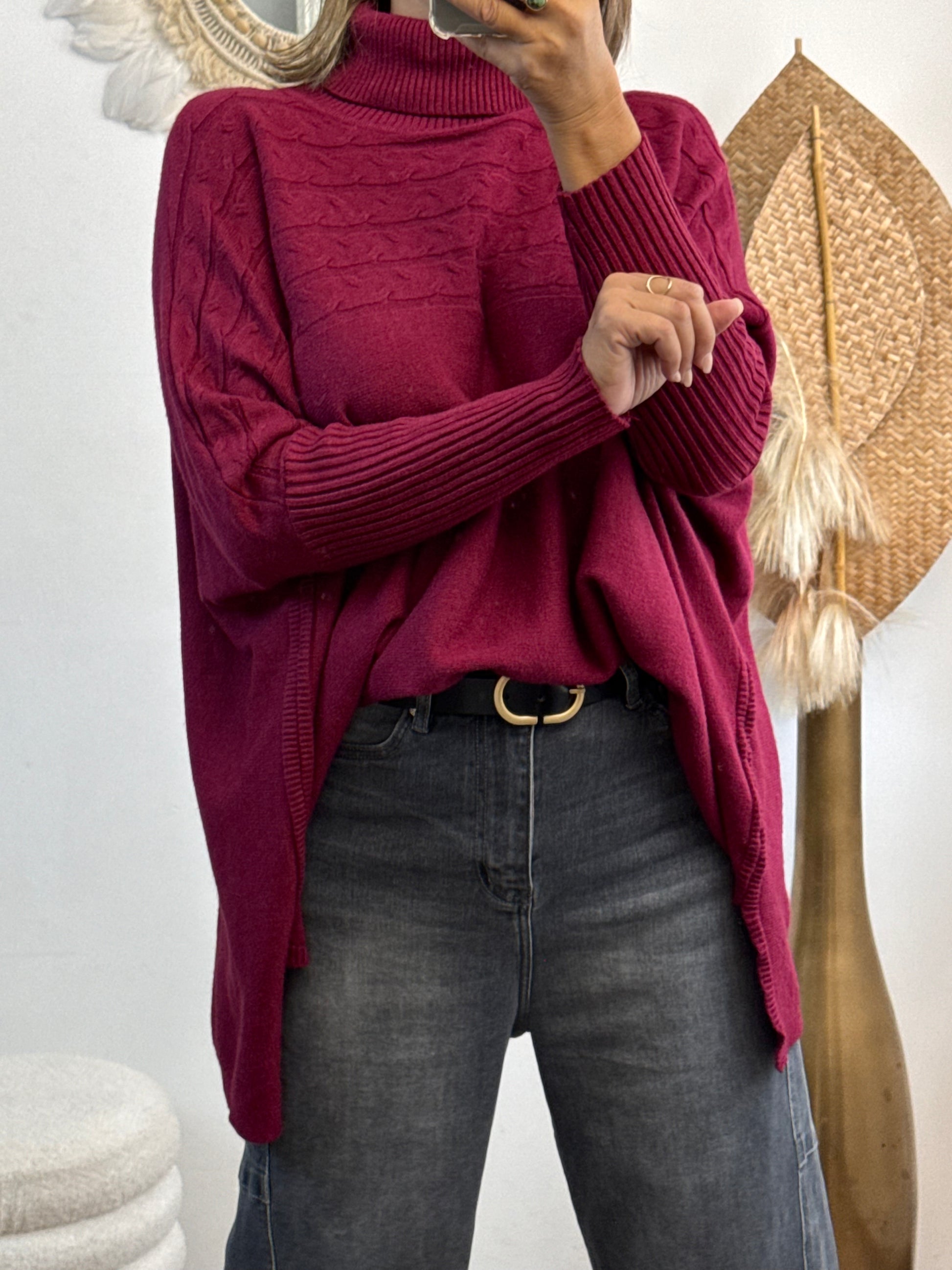 Pull col roulé prune TU 44/54