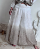 Pantalon palazzo Lin blanc et beige