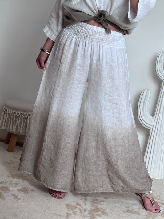 Pantalon palazzo Lin blanc et beige