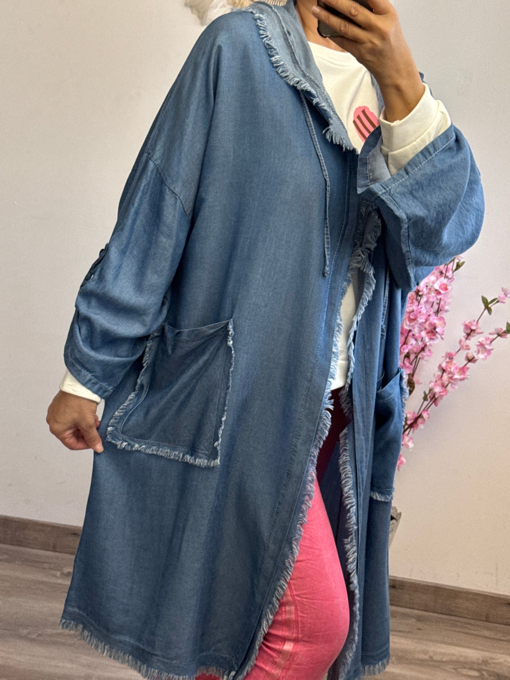 Veste longue casuel tencel bleue TU 44/50