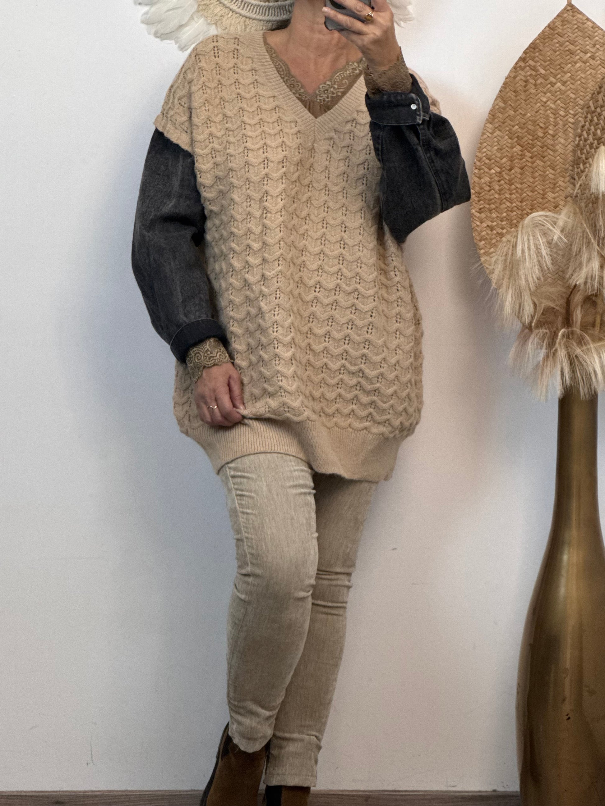 Pull beige manches jeans TU 44/50