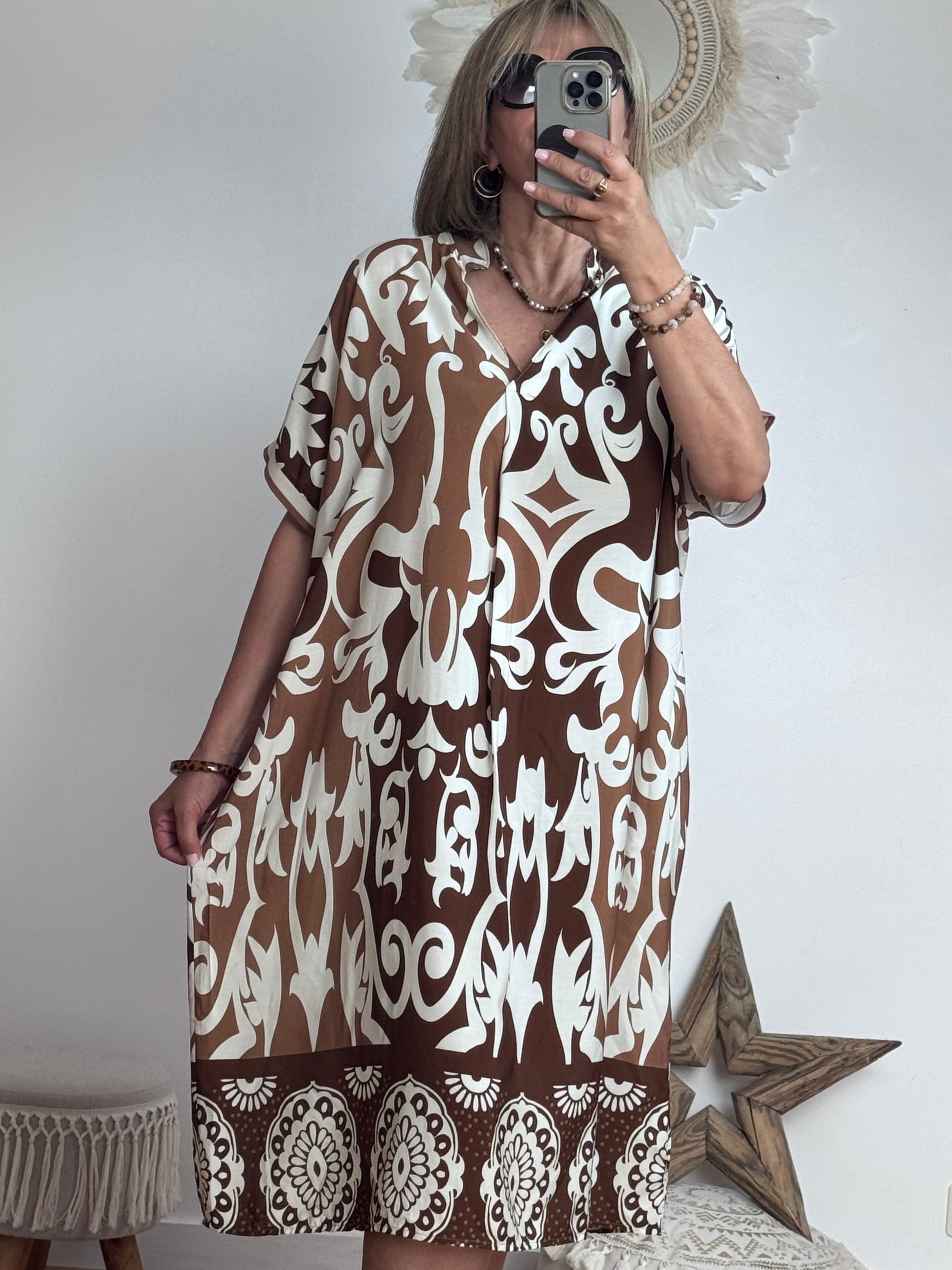 Robe arabesque marron/creme