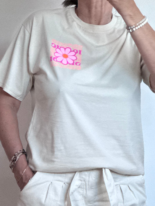 Teeshirt beige iconic et fleurs
