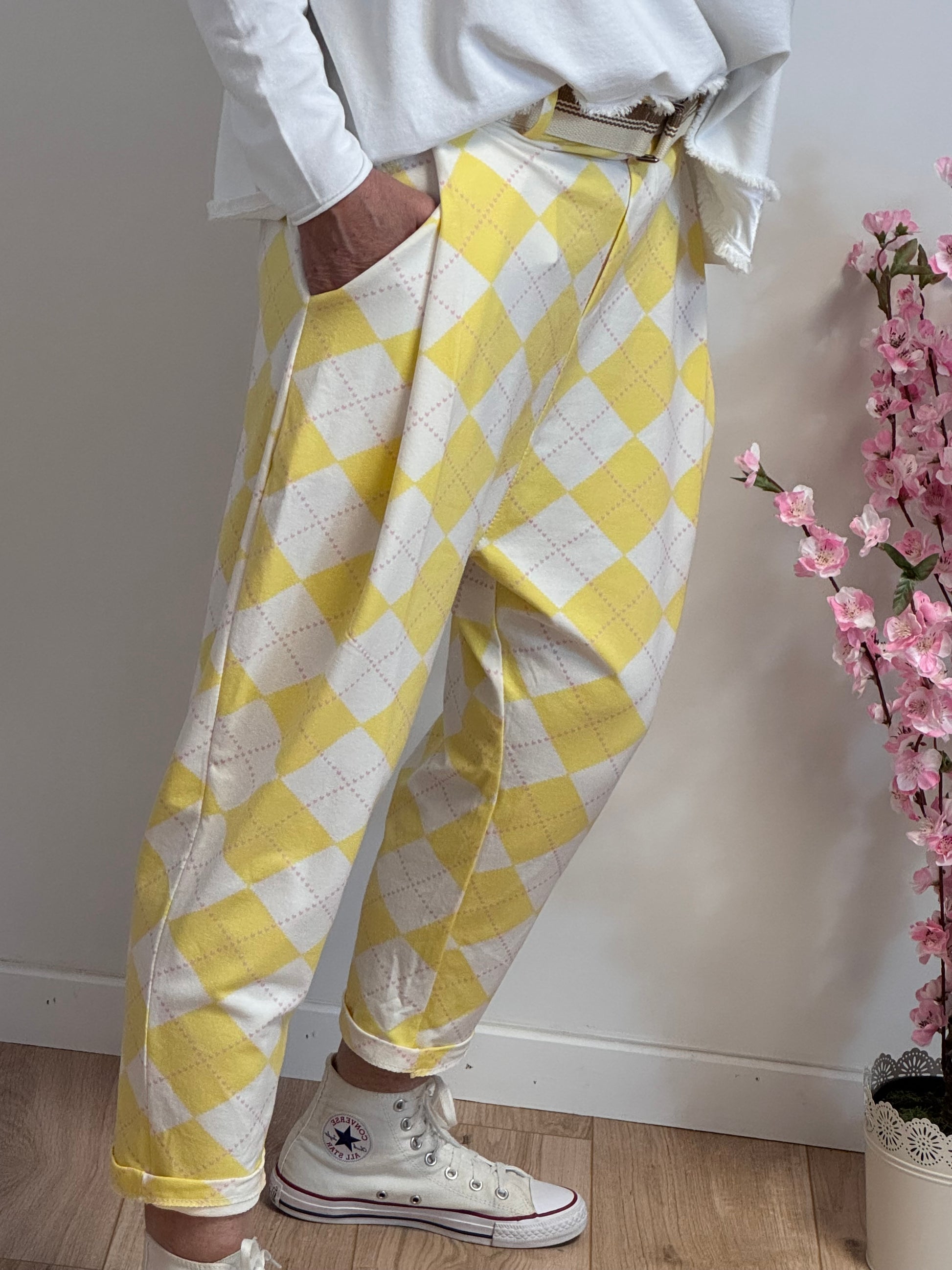 Pantalon jog sarouel jacquard jaune