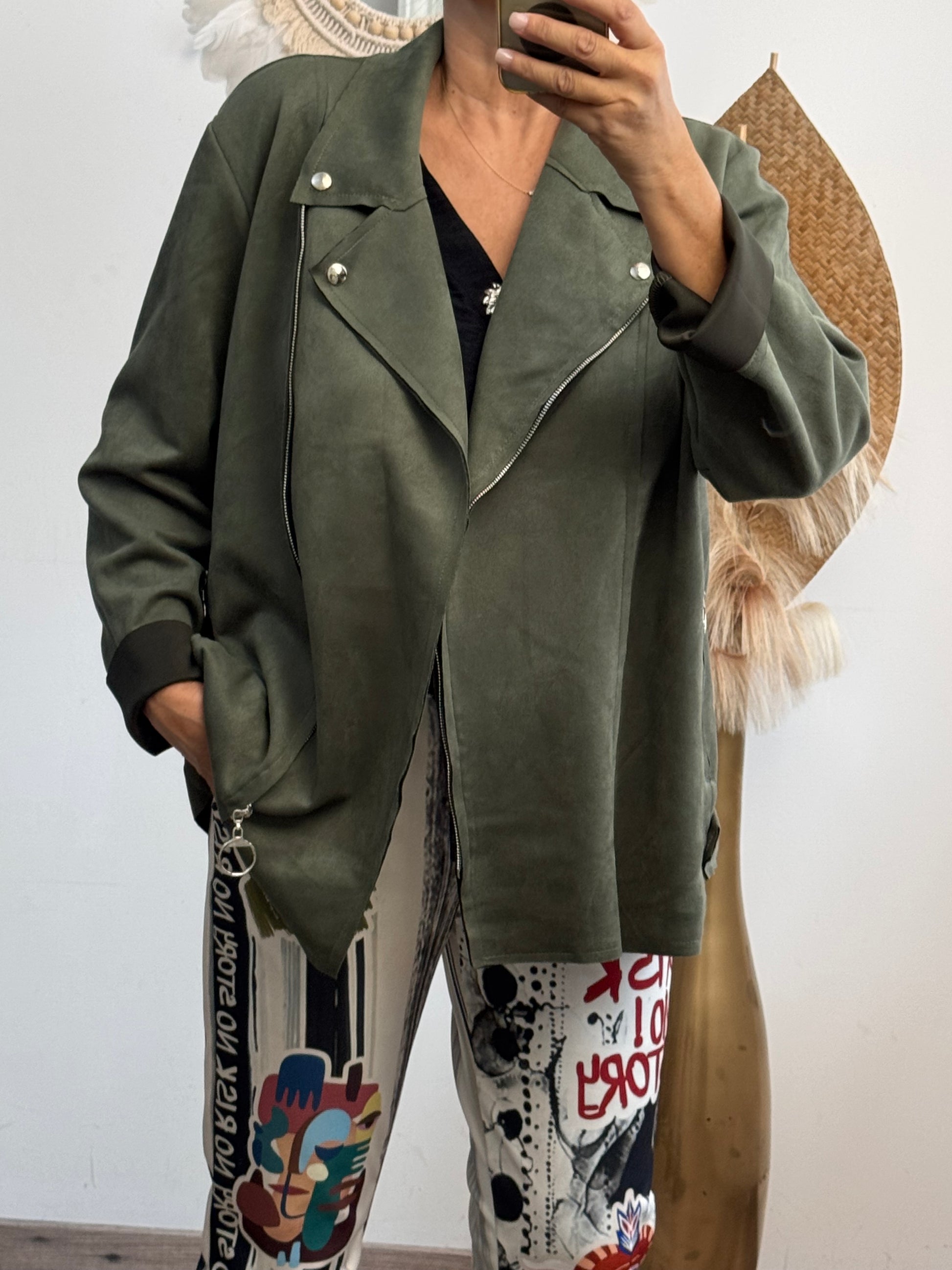 Blouson perfecto suédine kaki TU 46/52