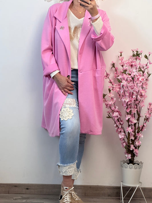 Veste longue casuel rose TU 46/52