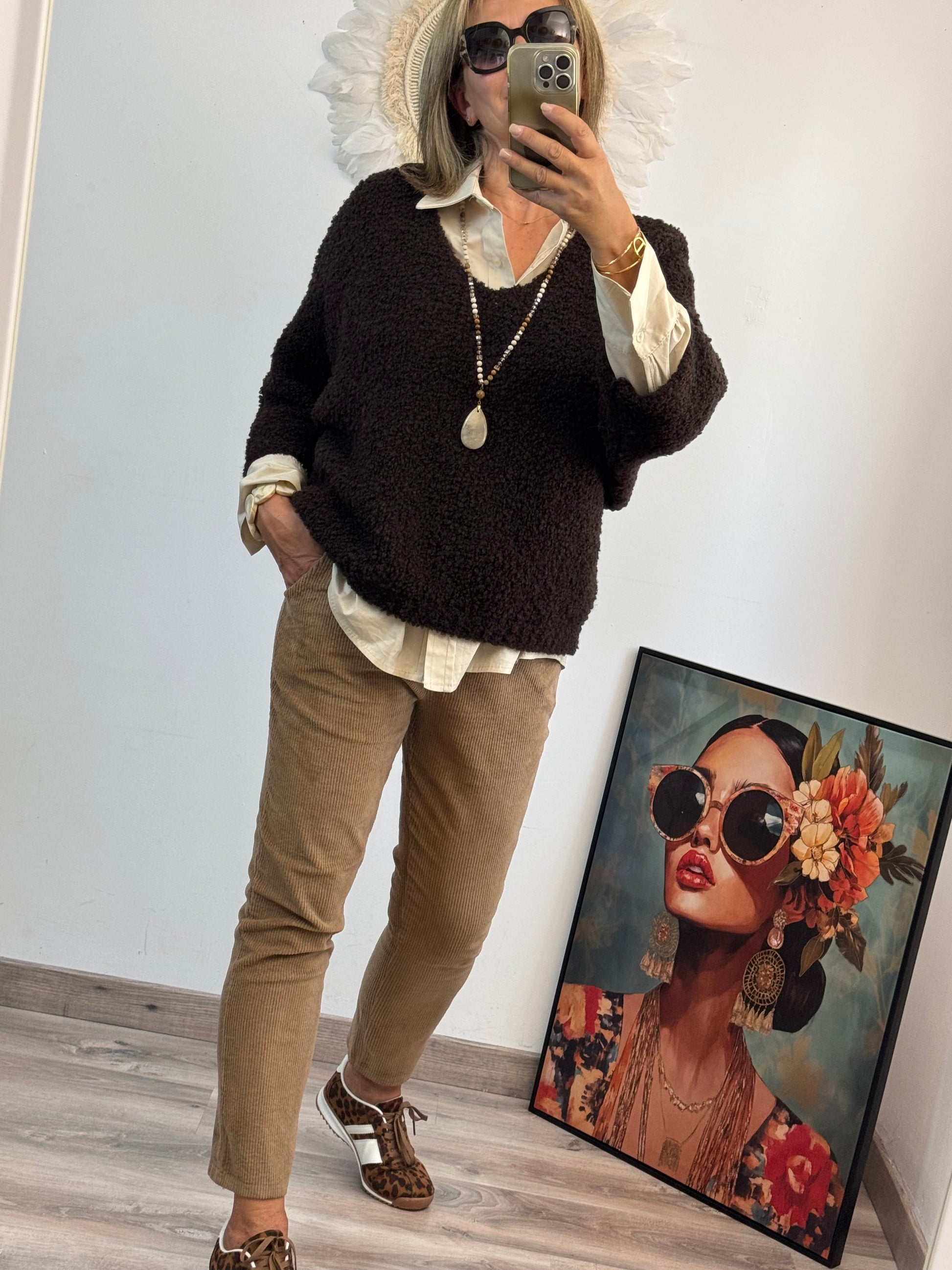 Pantalon velours côtelé camel taille du 38 au 46