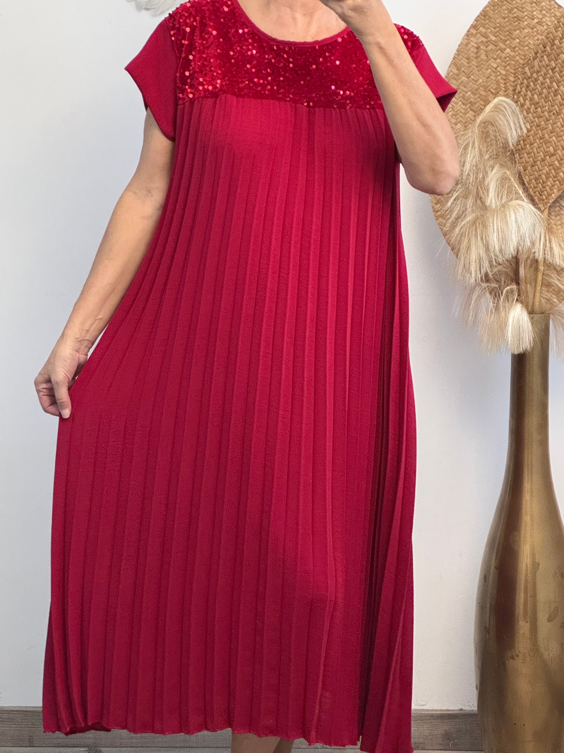 Robe longue plissée rouge strass TU 42/50