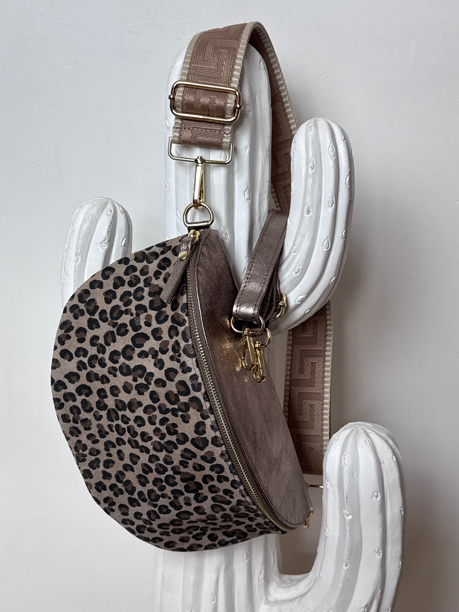 Sac banane cuir véritable Léo et irisé bronze + 2 sangles