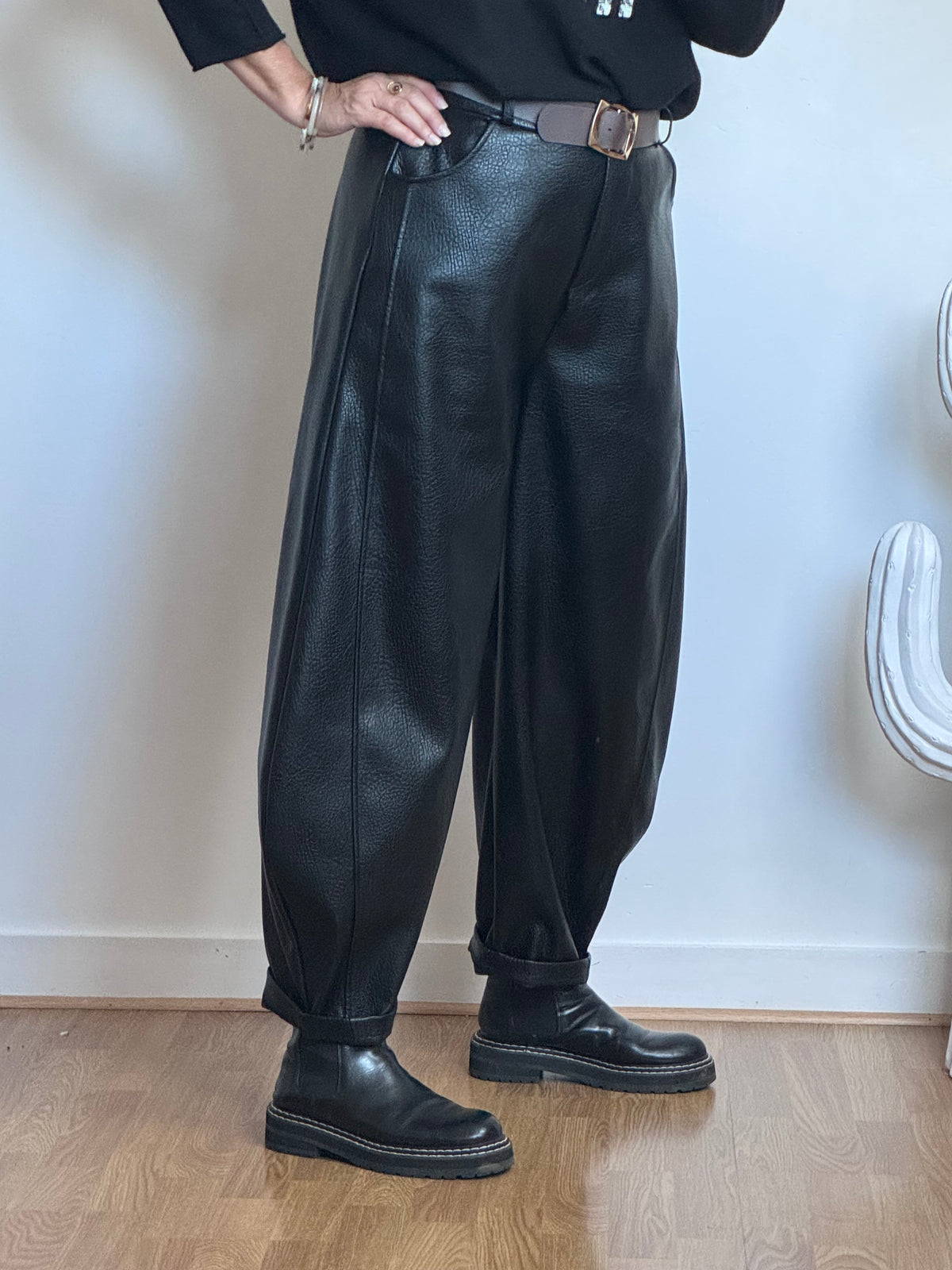 Pantalon barrel similicuir noir TU 38/46