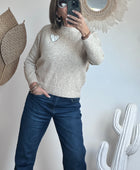Pull coeur beige chiné