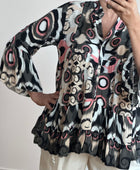 Blouse camélia noire et rose