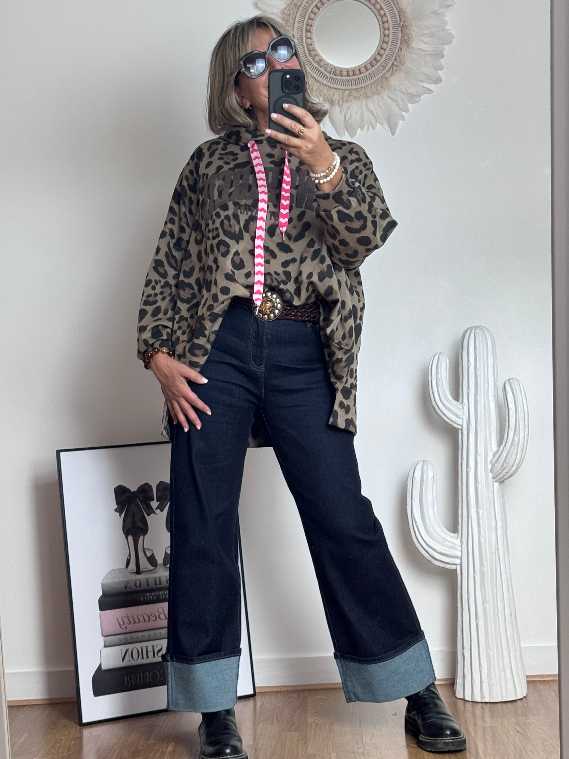 Jean revers wide leg bleu brut