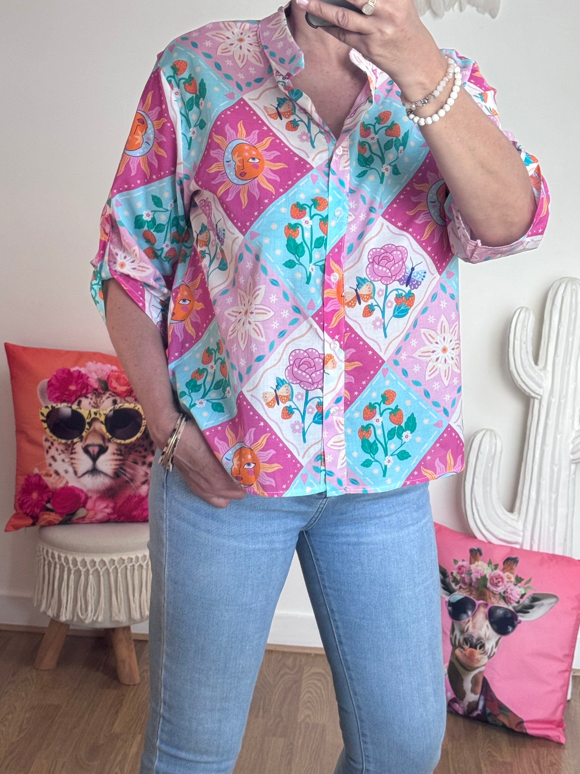 Blouse damier pastel