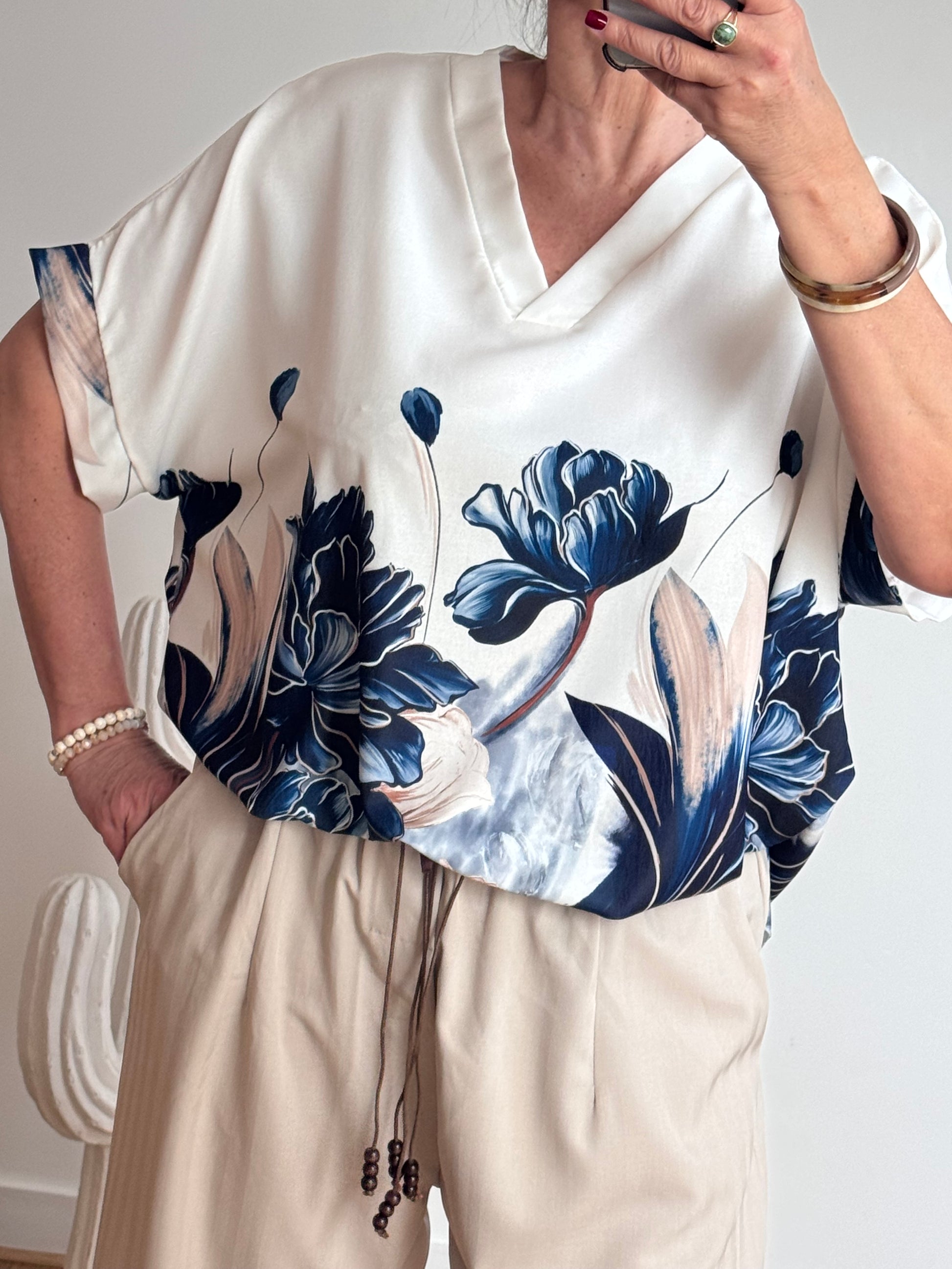 Blouse imprimée marine TU 44/50