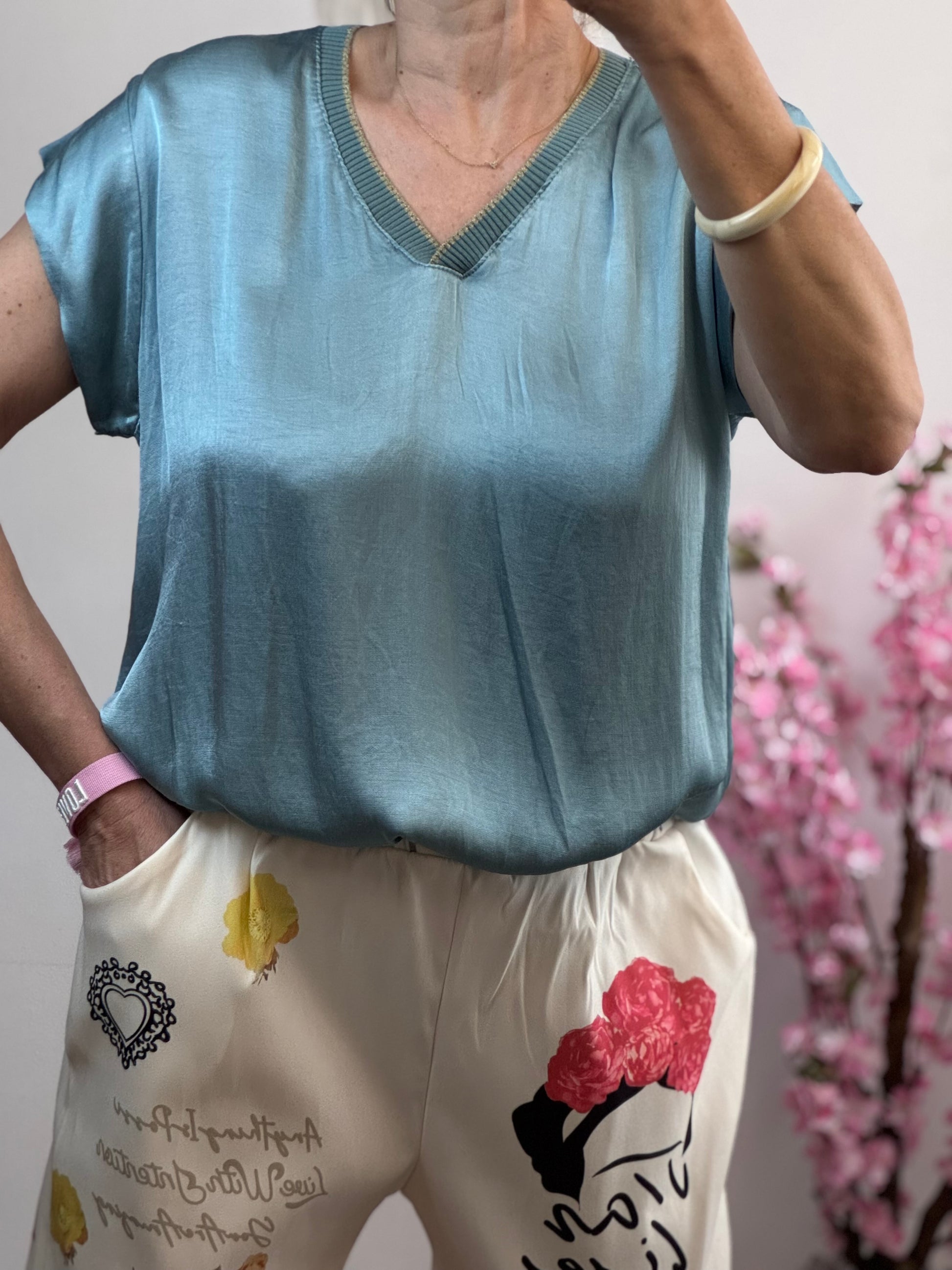 Teeshirt satiné bleu canard