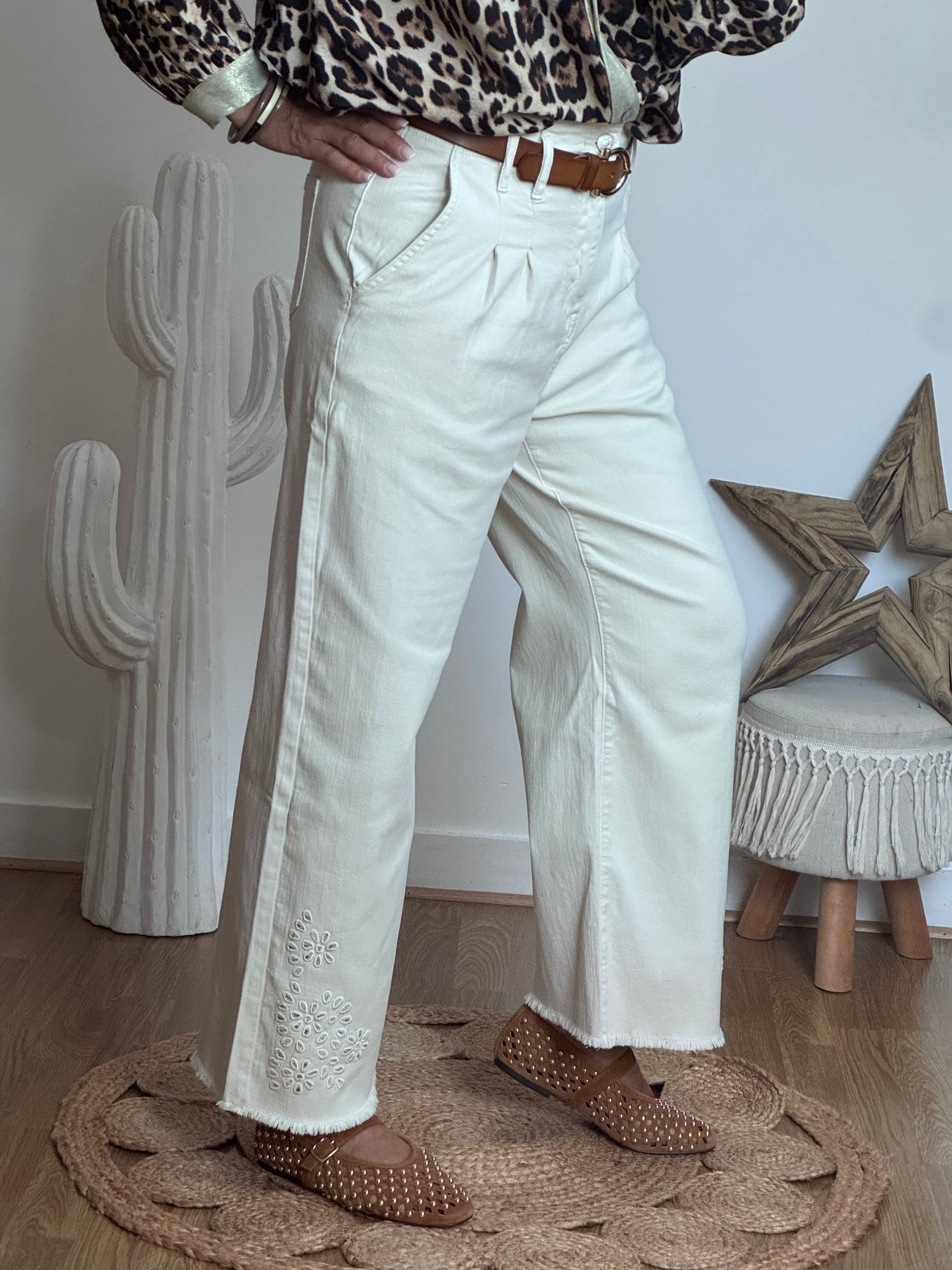 Jeans crème bohème du S au XXL